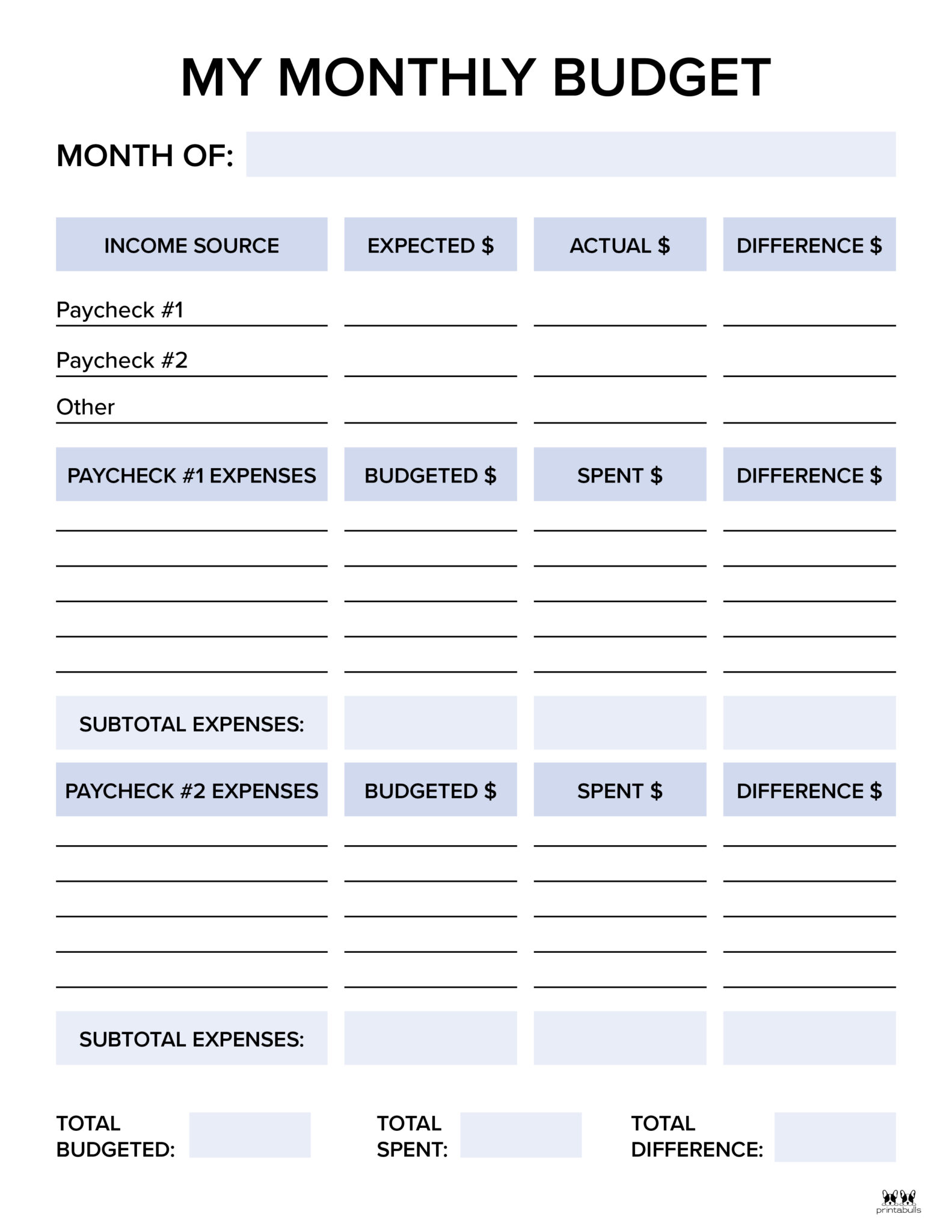 Printable Budget Planner Template