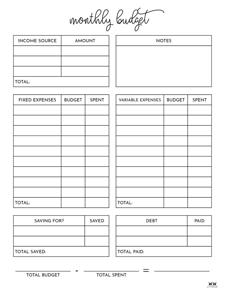 monthly budget free template personalsize planner