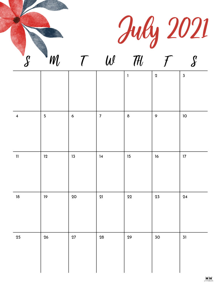 July 2021 Calendars - 15 Free Printables | Printabulls