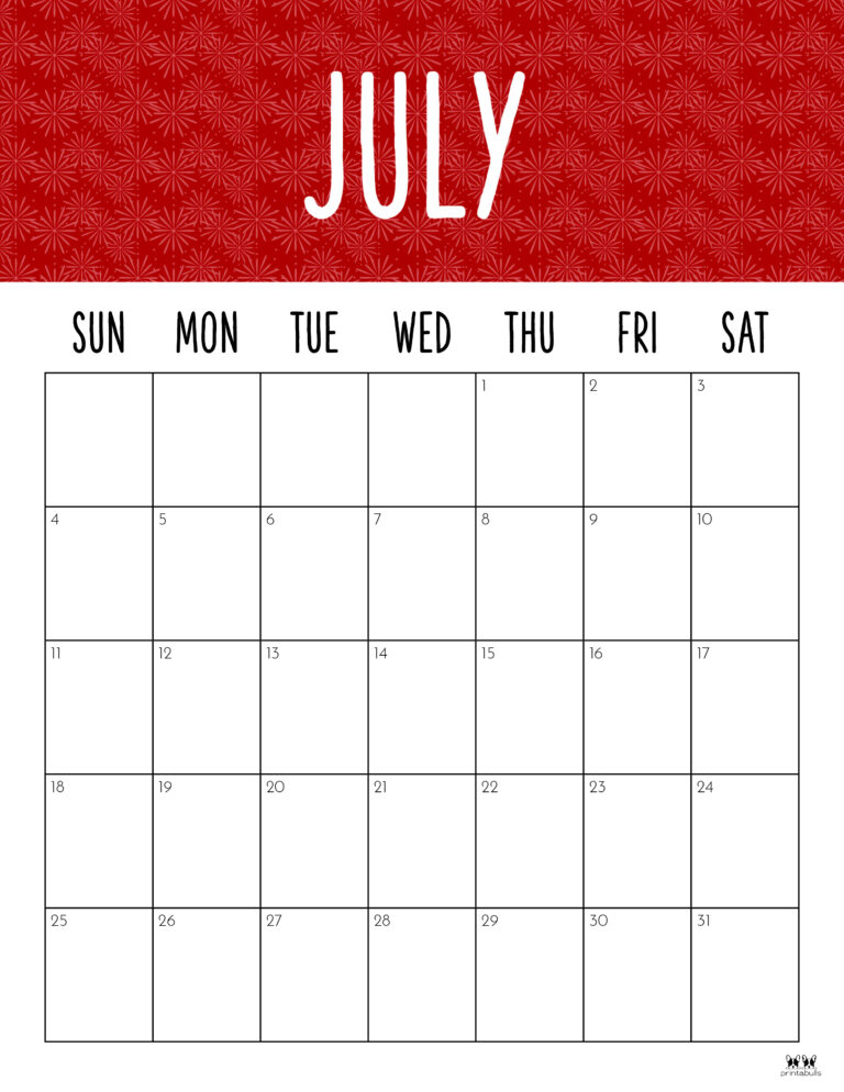 July 2021 Calendars - 15 Free Printables | Printabulls