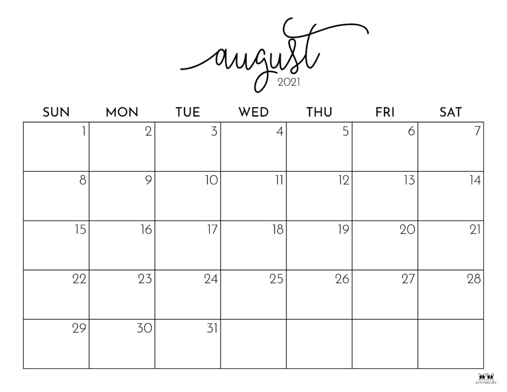 August 2021 Calendars 15 Free Printables Printabulls