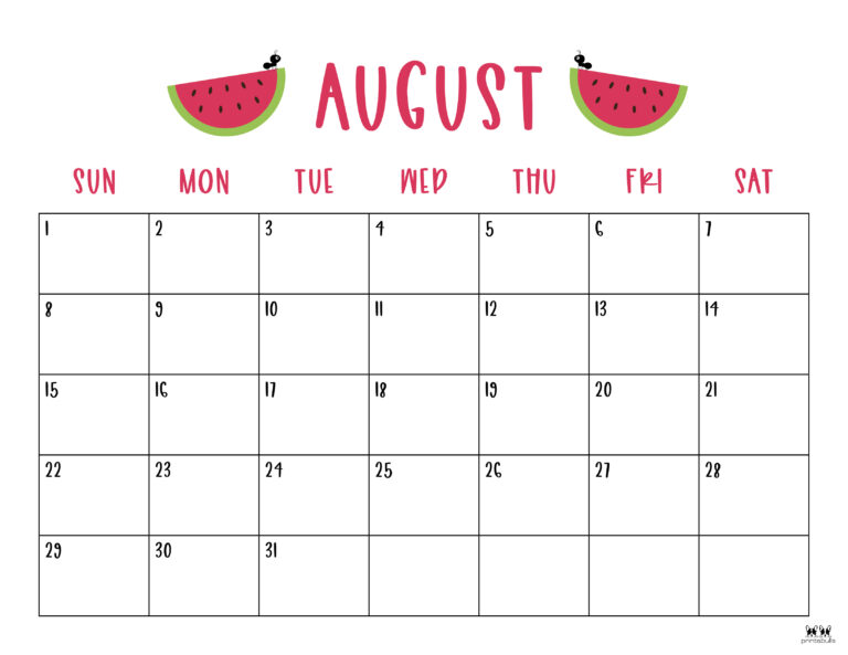 August 2021 Calendars - 15 Free Printables | Printabulls