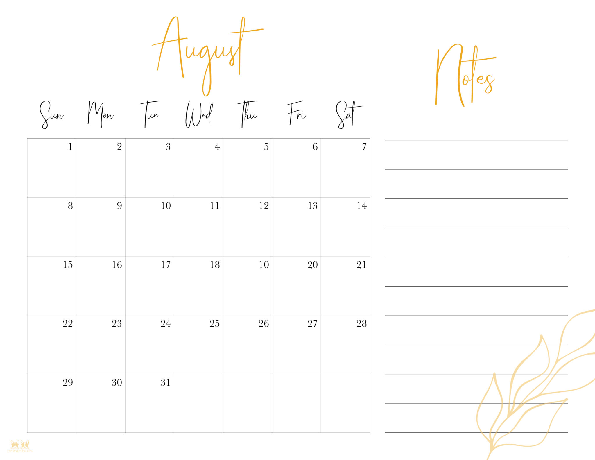 August 2021 Calendars 15 Free Printables Printabulls