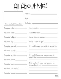 All About Me Printable Worksheets - 50 FREE Printables | Printabulls