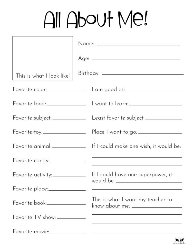 All About Me Form For Adults