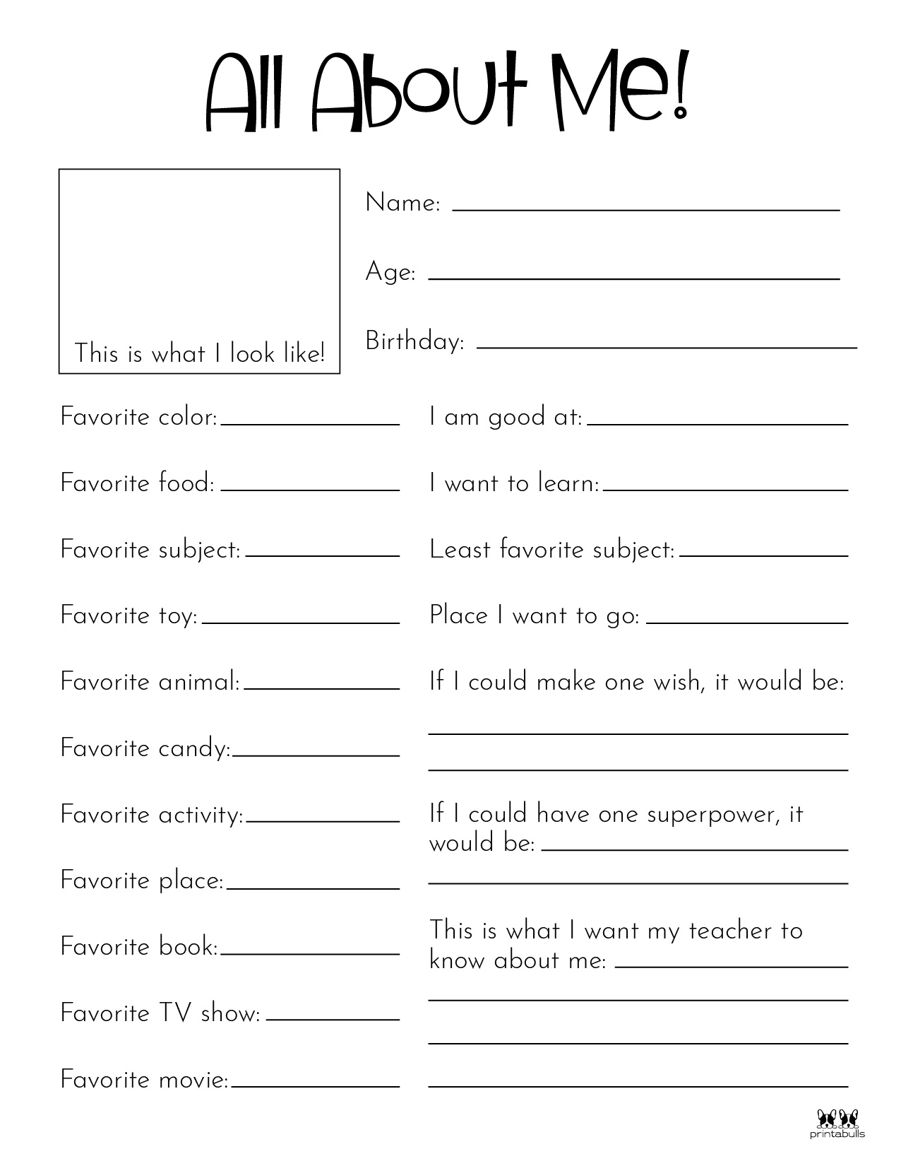 All About Me Printable Sheets