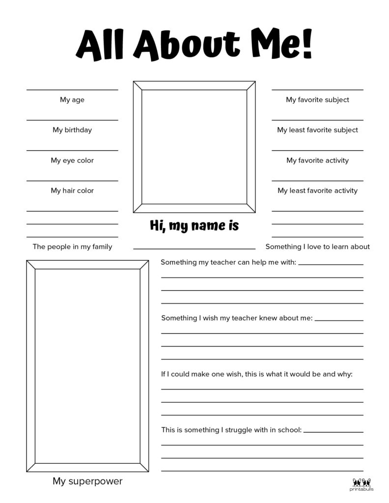 All About Me Free Printable Worksheets