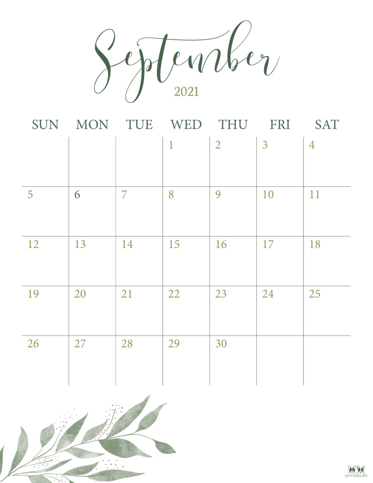 September 2021 Calendars 15 Free Printables Printabulls