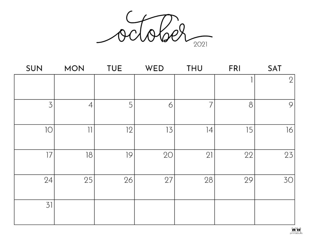 Printable October 2021 Calendar-Style 1
