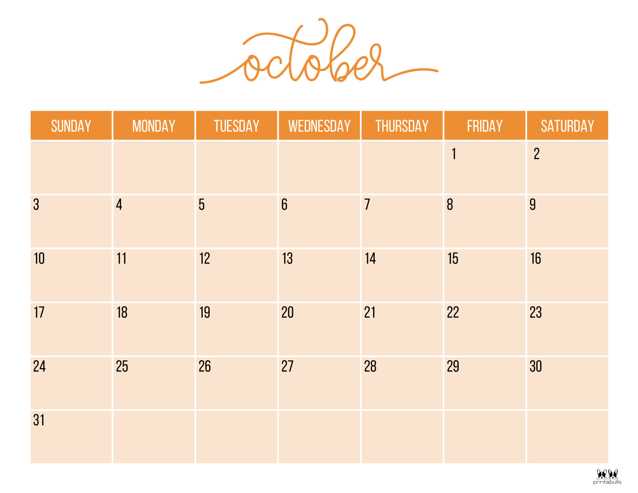 October 2021 Calendars - 15 FREE Printables | Printabulls