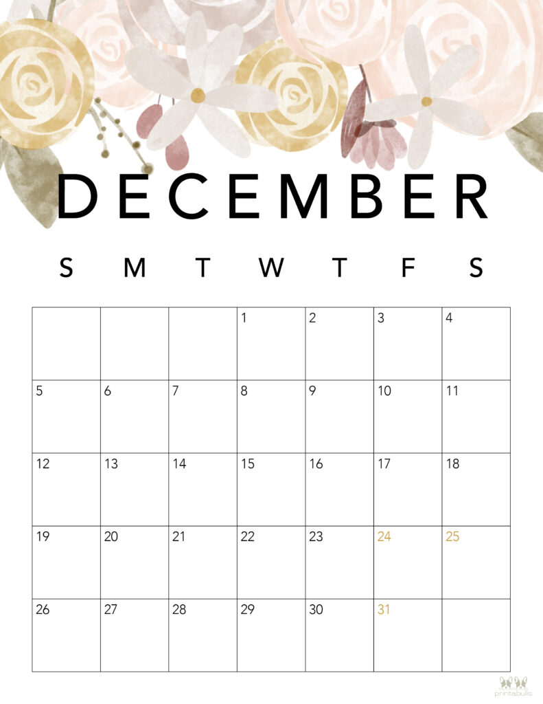 Printable December 2021 Calendar-Style 4