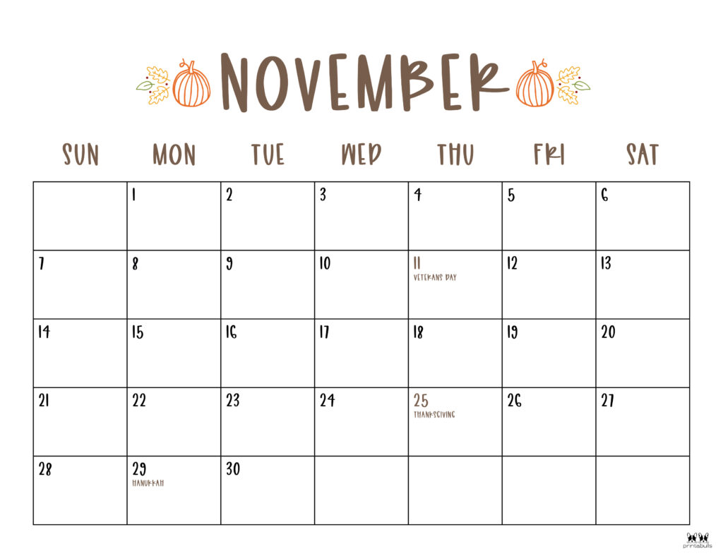 November 2021 Calendars 15 Free Printables Printabulls