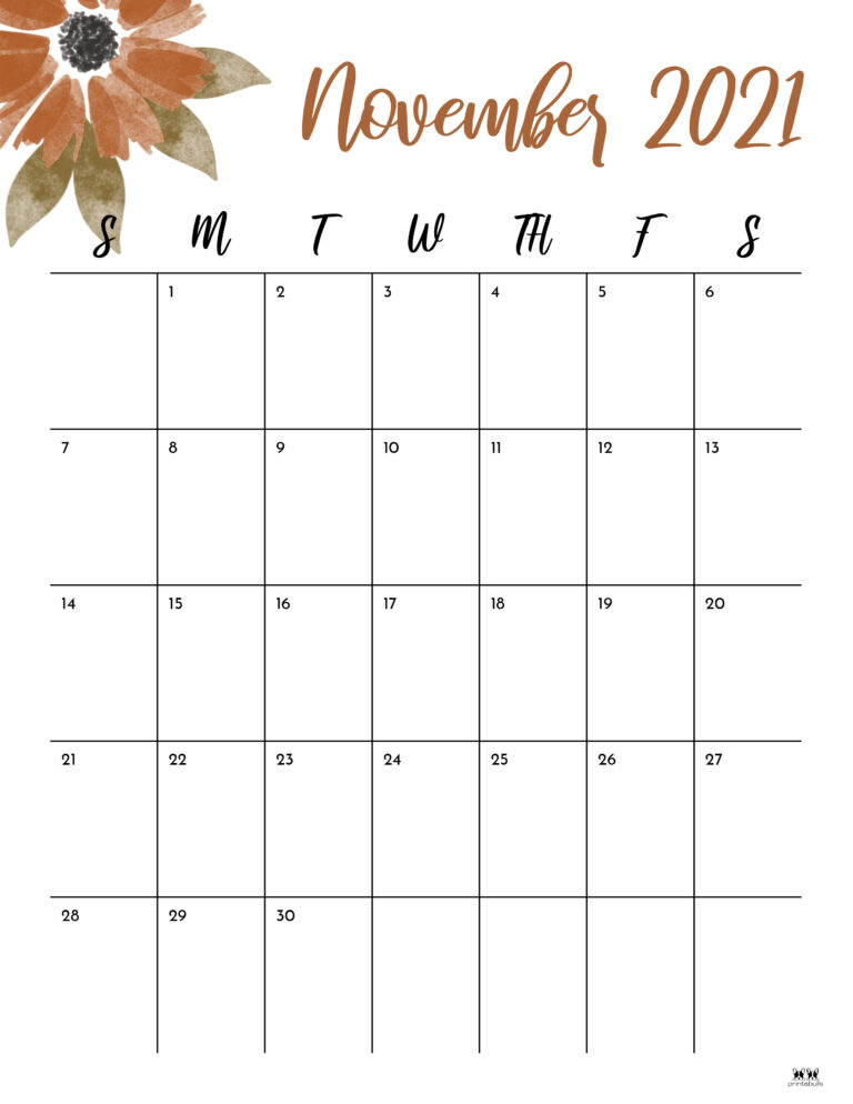 November 2021 Calendars - 15 FREE Printables | Printabulls