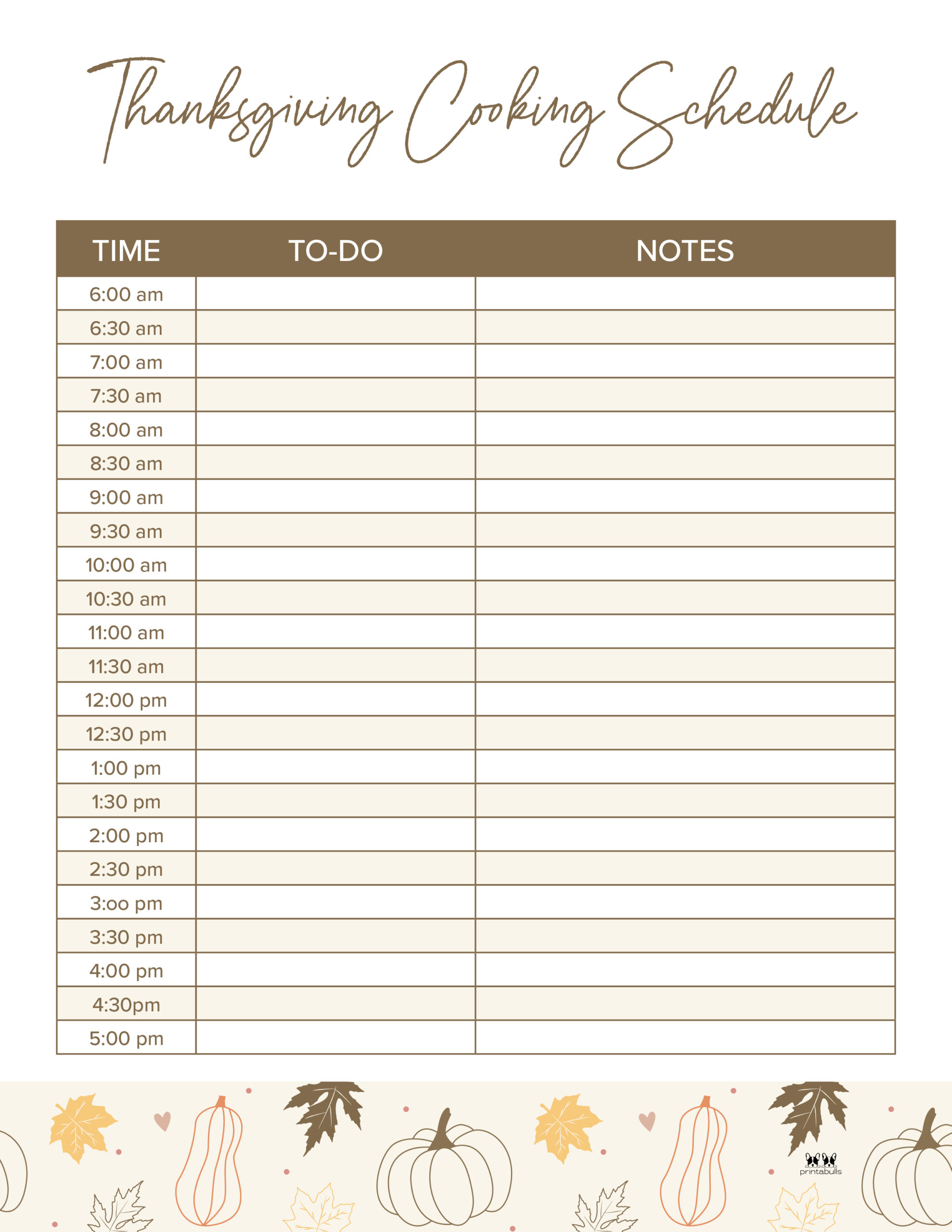 Thanksgiving Cooking Schedules FREE Printables Printabulls