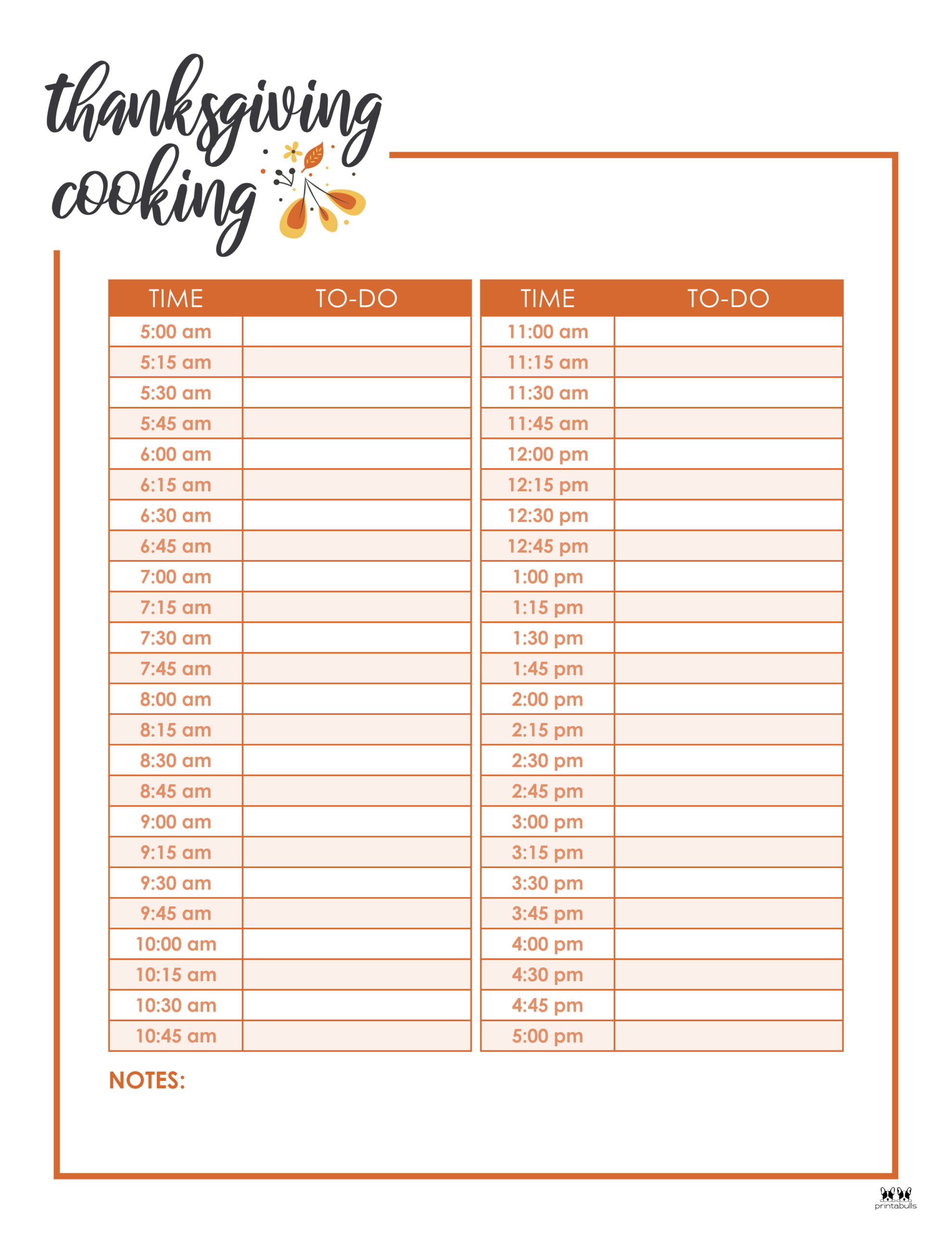 Thanksgiving day cooking timeline