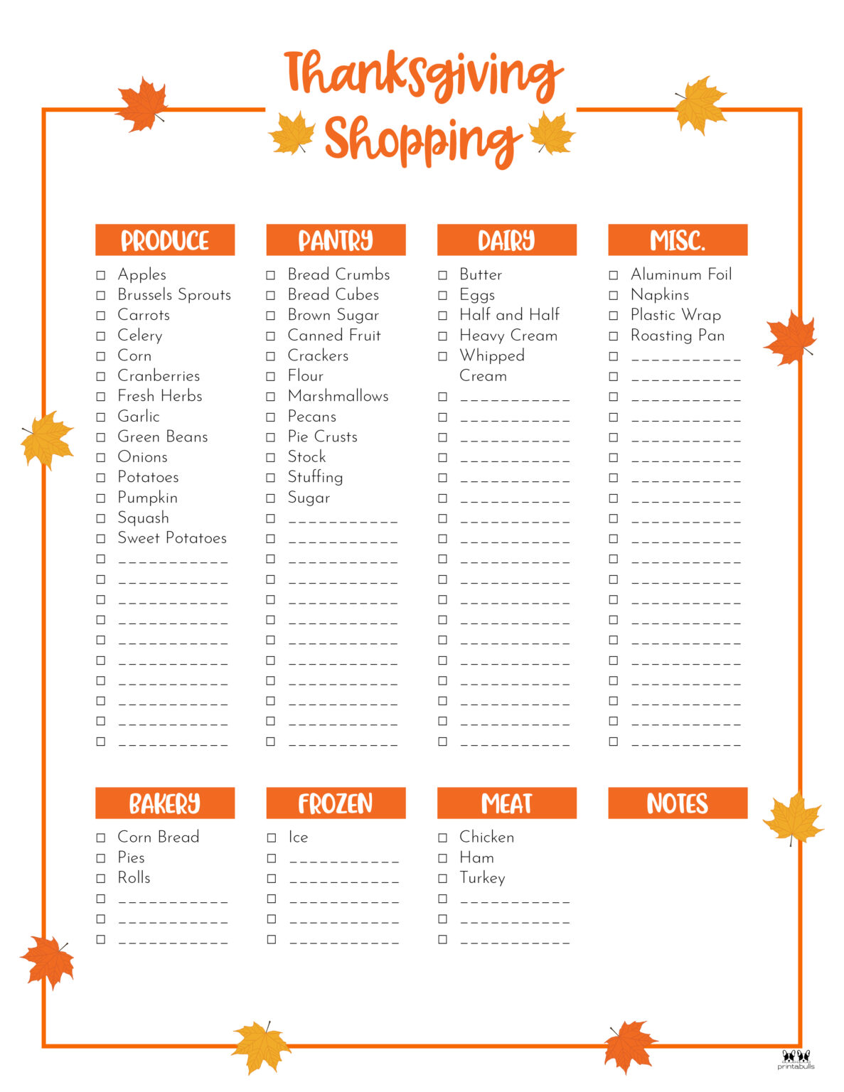 Thanksgiving Shopping Lists & Checklists - 30 FREE Printables | Printabulls