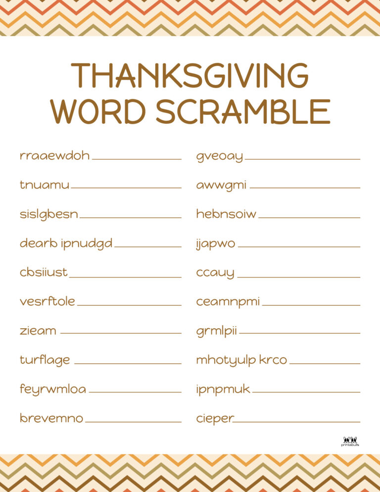 Thanksgiving Word Scrambles - 10 FREE Printables | Printabulls