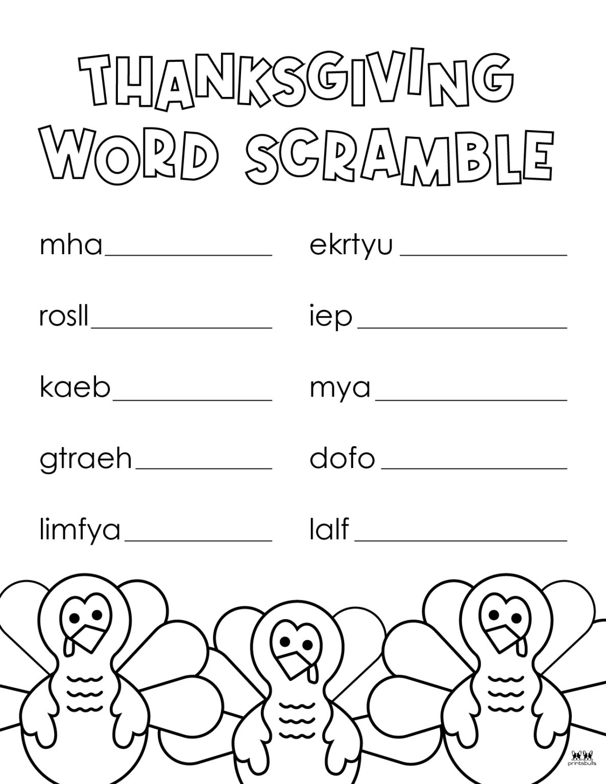 Thanksgiving Word Scrambles - 10 FREE Printables | Printabulls