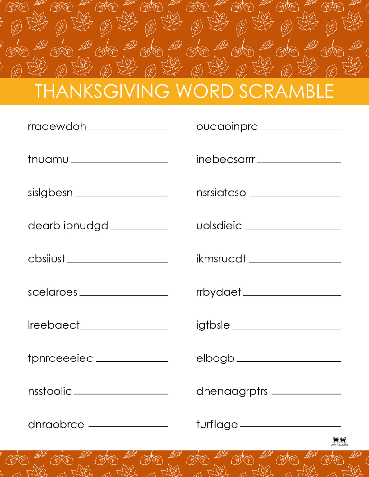Thanksgiving Word Scrambles - 10 FREE Printables | Printabulls