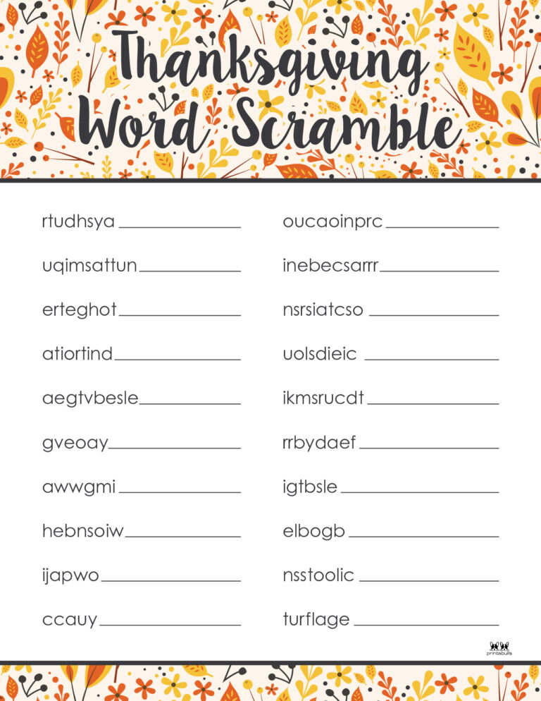 Thanksgiving Word Scrambles - 10 FREE Printables | Printabulls