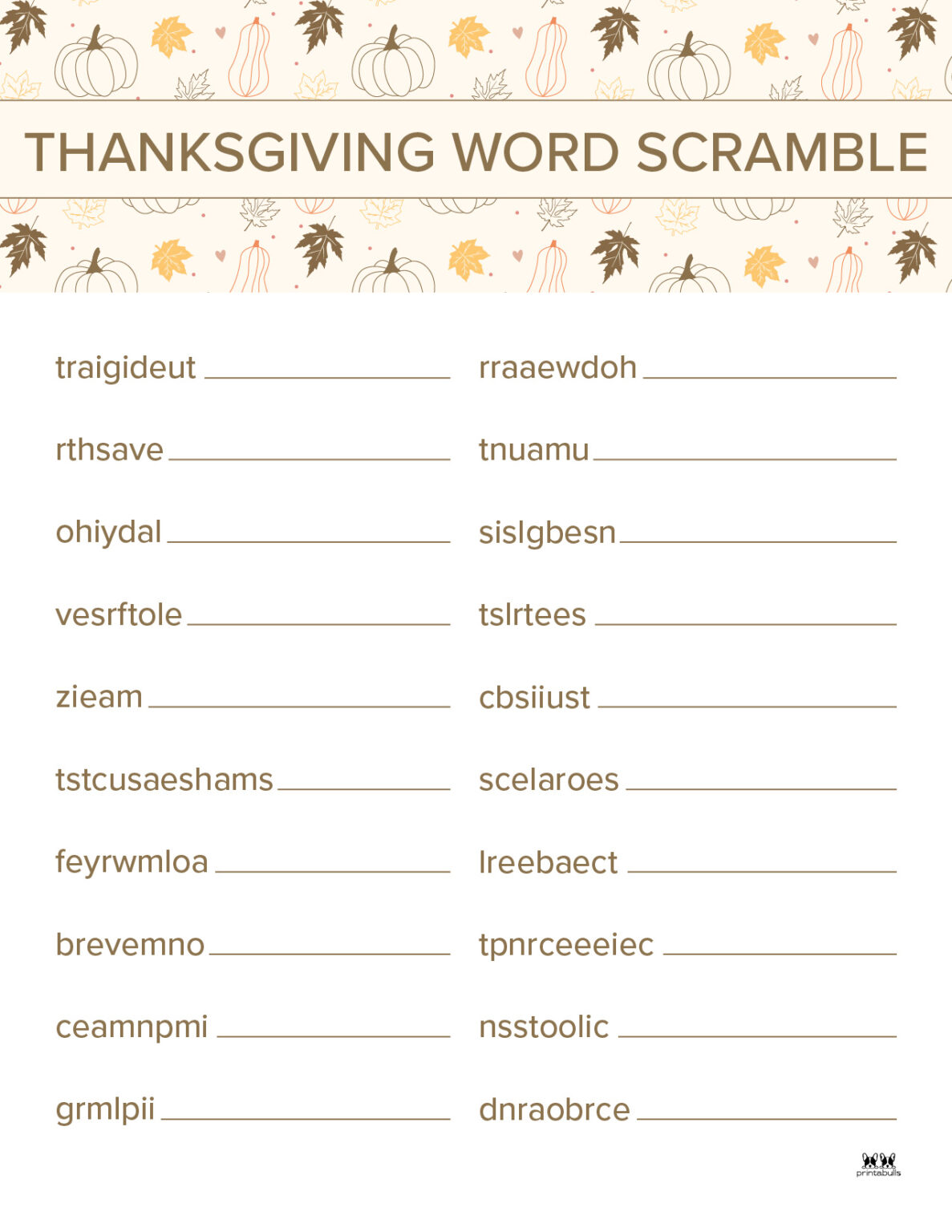 Thanksgiving Word Scrambles - 10 FREE Printables | Printabulls