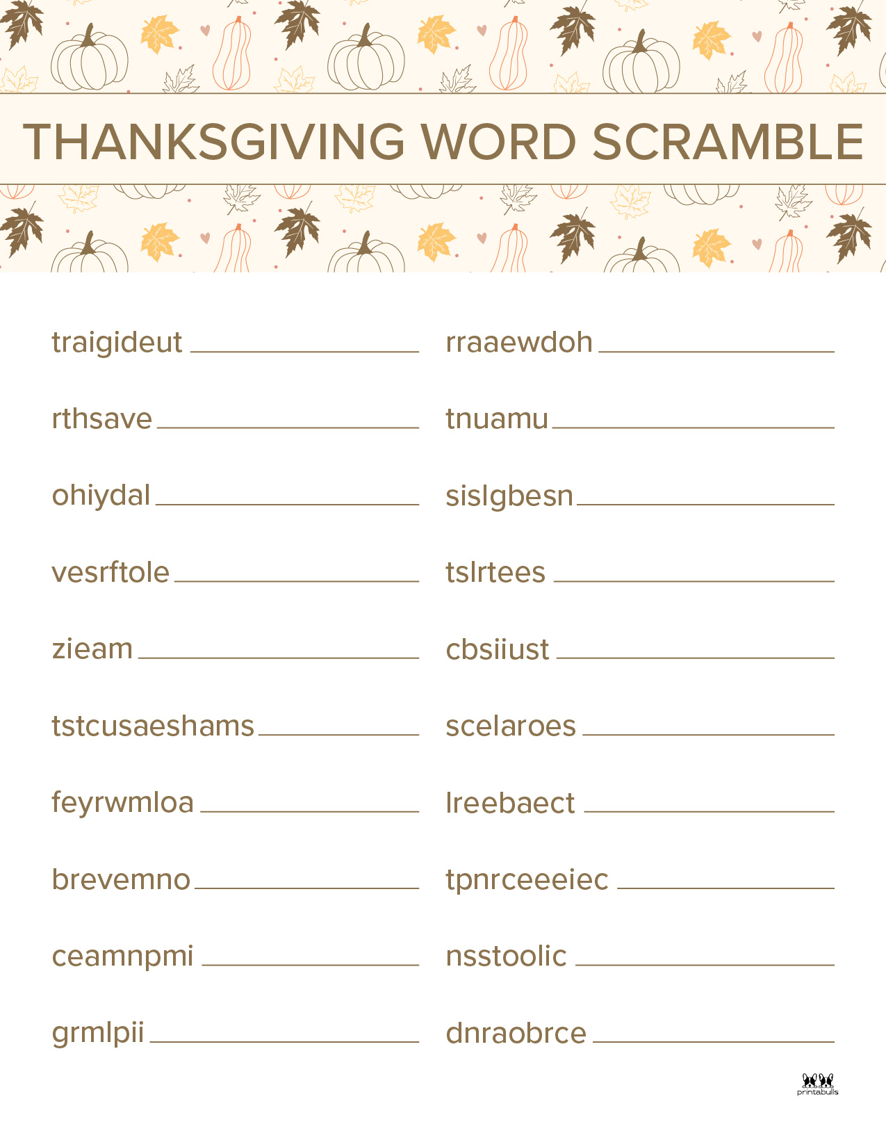 Thanksgiving Word Scrambles 10 FREE Printables Printabulls