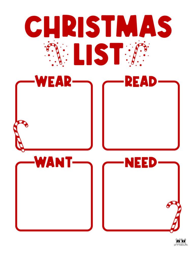 Printable Christmas Lists - 25 Free Printables - Printabulk