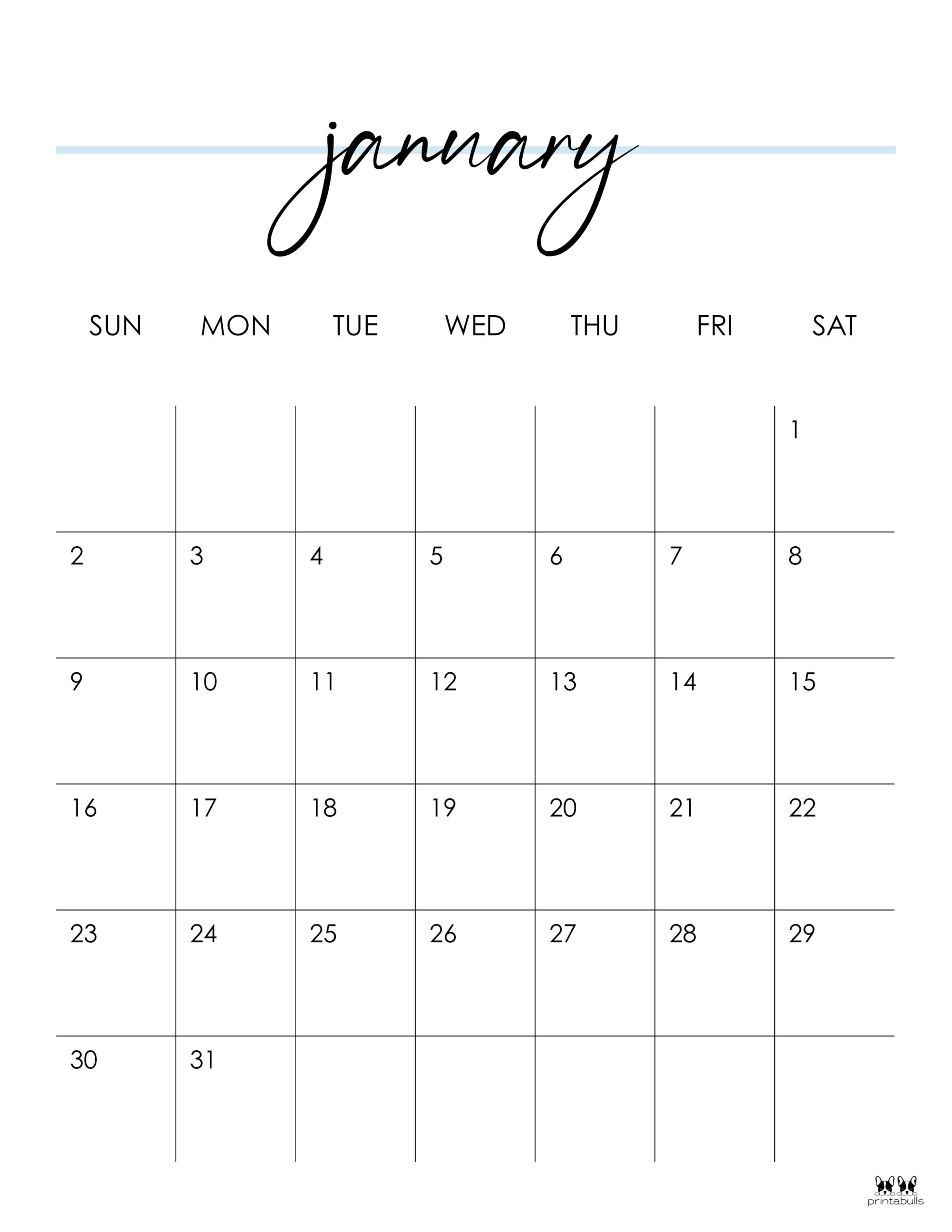 January 2022 Calendars - 15 FREE Printables | Printabulls