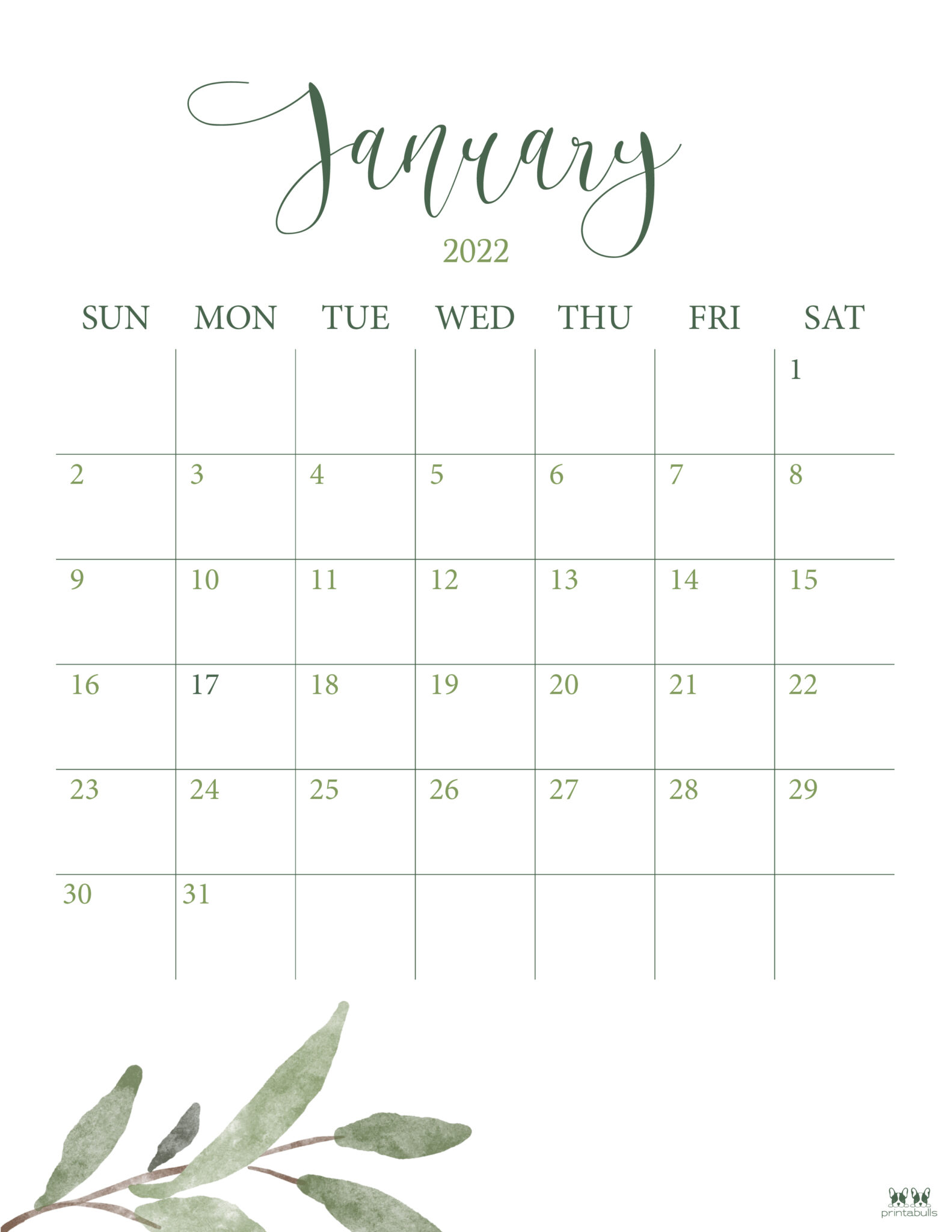 January 2022 Calendars - 15 FREE Printables | Printabulls