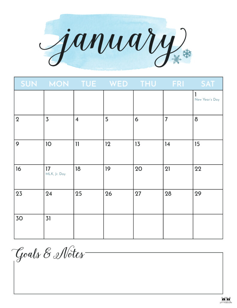 January 2022 Calendars - 15 FREE Printables | Printabulls
