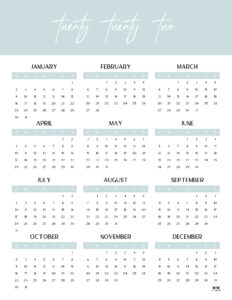 2022 Yearly Calendars - 25 FREE Printables | Printabulls