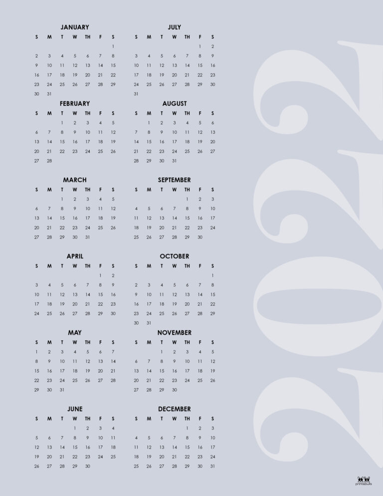 2022 Yearly Calendars - 25 Free Printables 