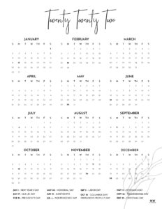 2022 Yearly Calendars - 25 FREE Printables | Printabulls