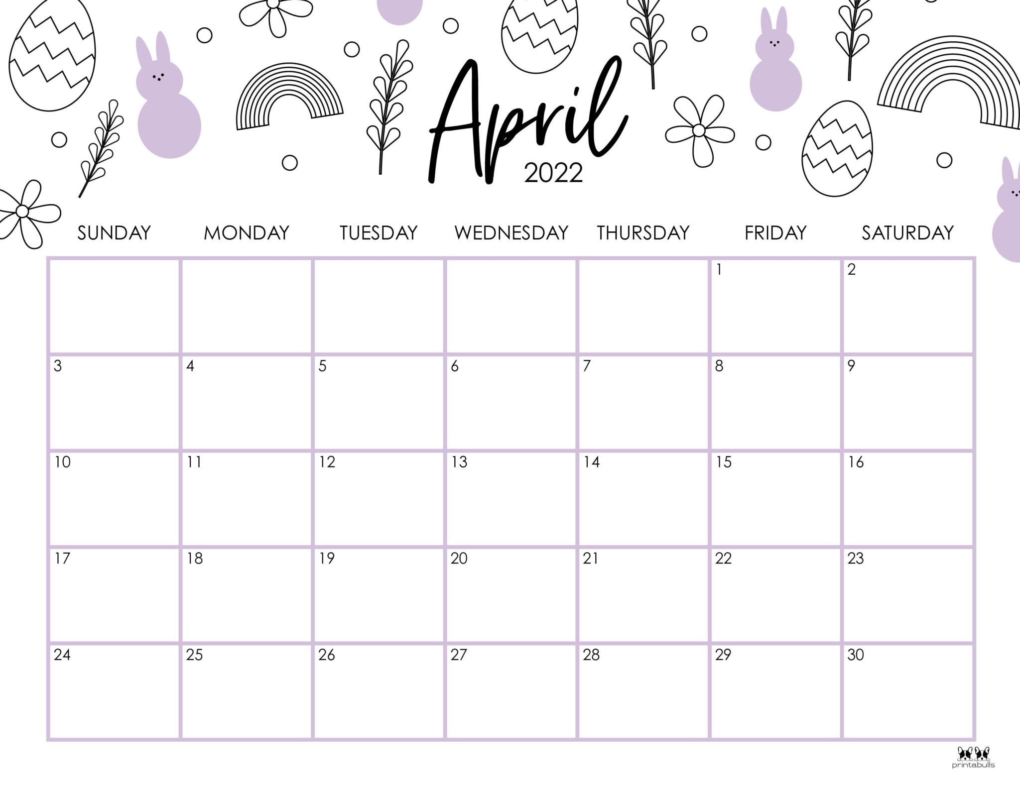 April 2022 Calendars - 25 FREE Printables | Printabulls