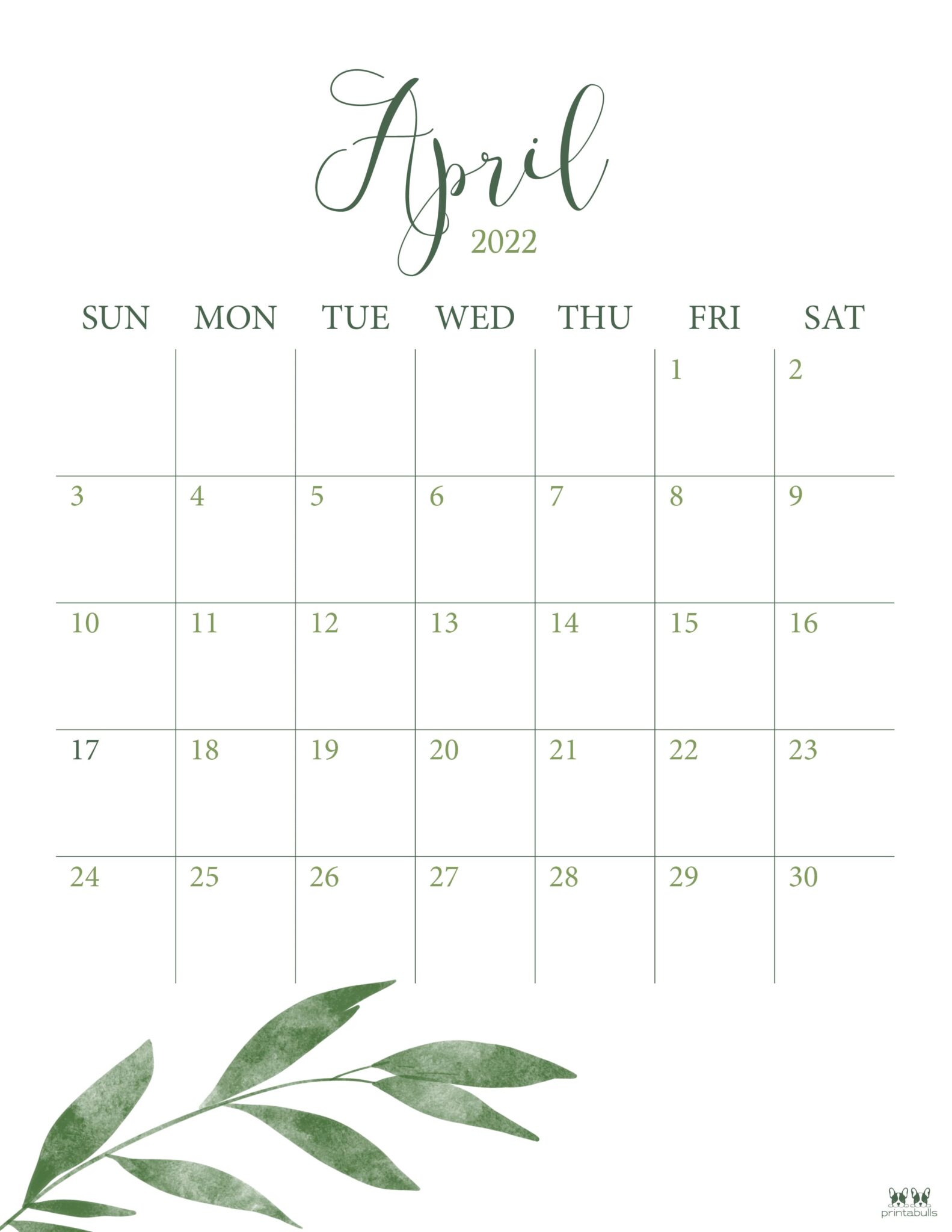 April 2022 Calendars - 25 FREE Printables | Printabulls