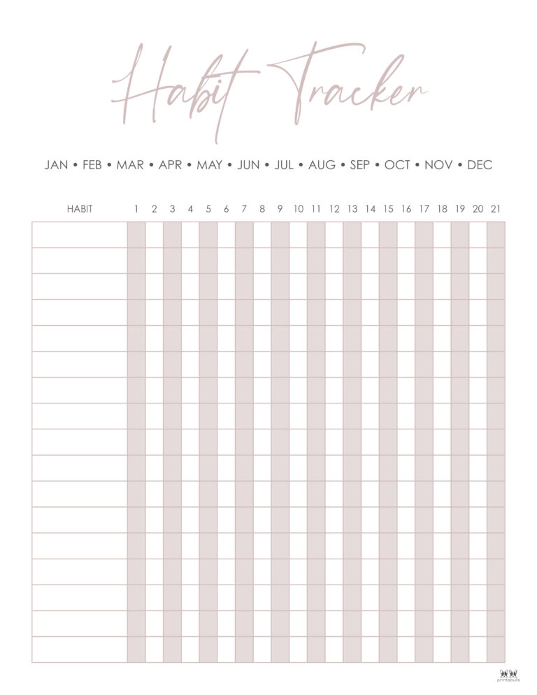 Habit Trackers - 25 FREE Printables | Printabulls