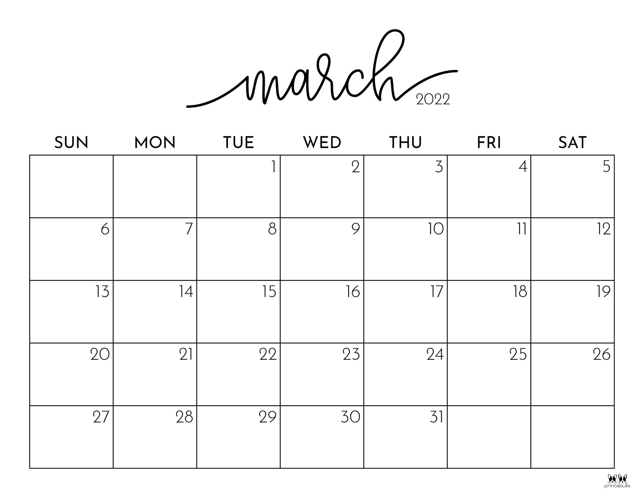 March 2022 Calendars - 15 FREE Printables | Printabulls