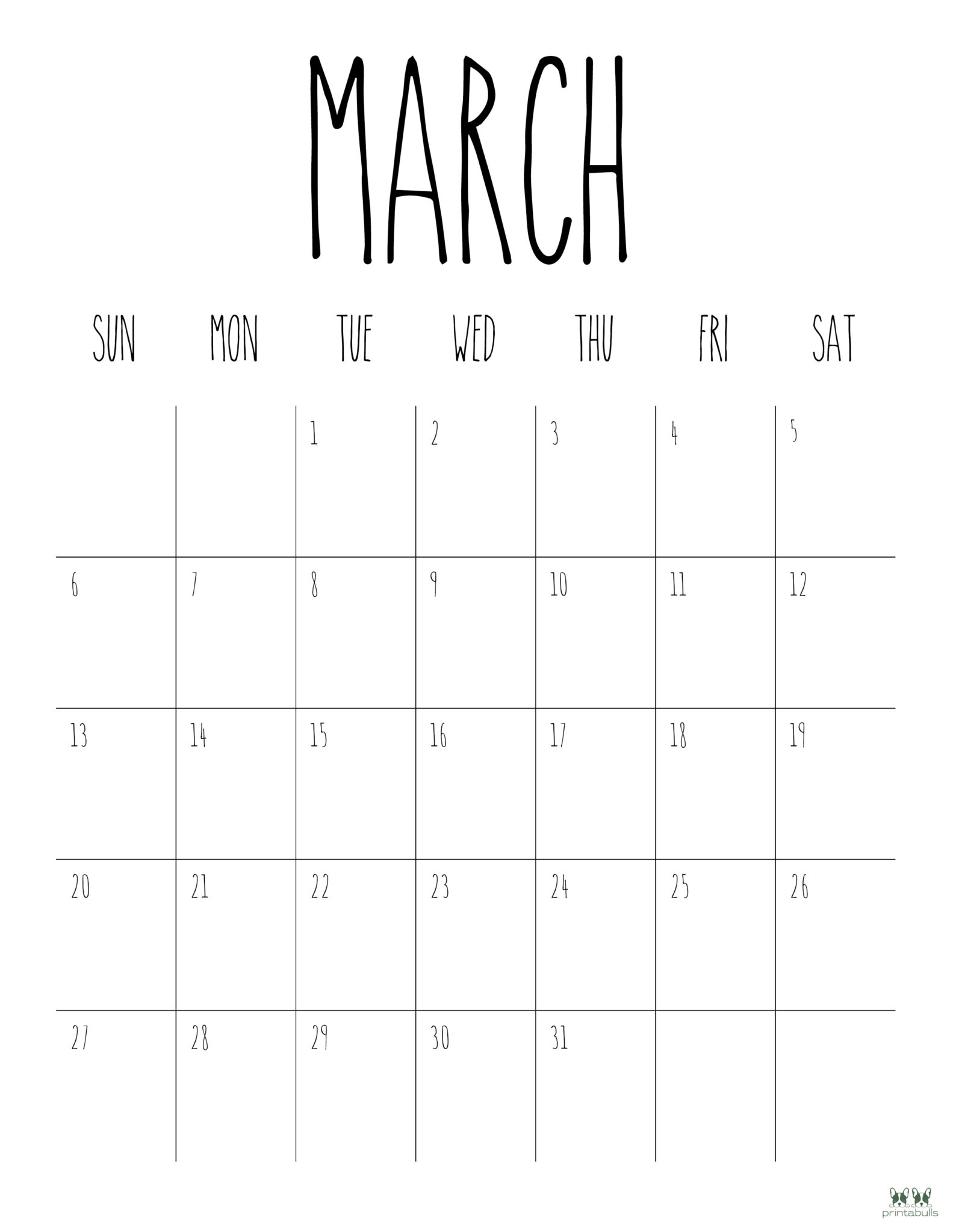 March 2022 Calendars - 15 FREE Printables | Printabulls