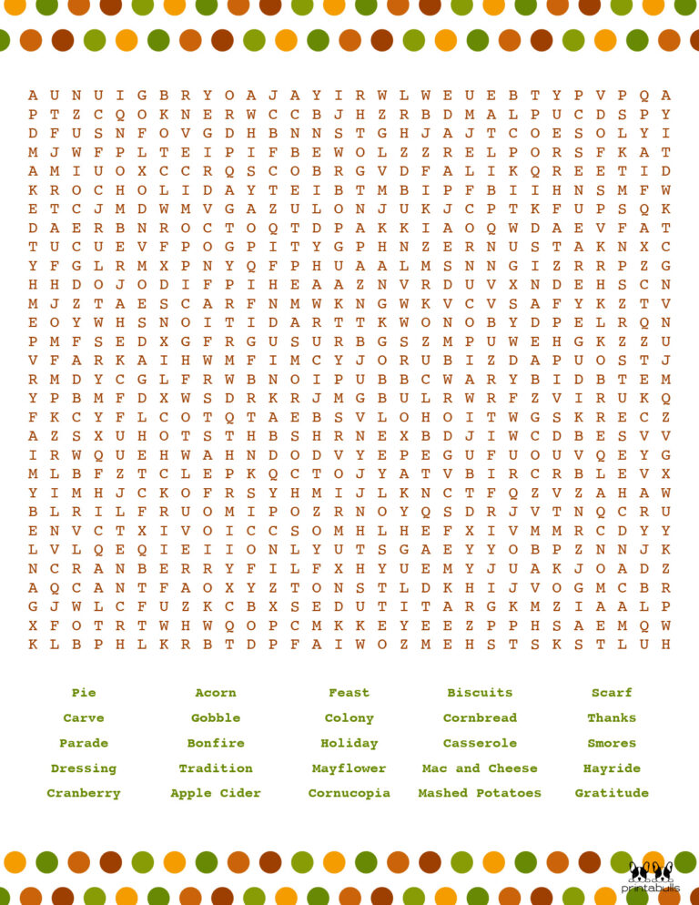 Thanksgiving Word Searches | Printabulls