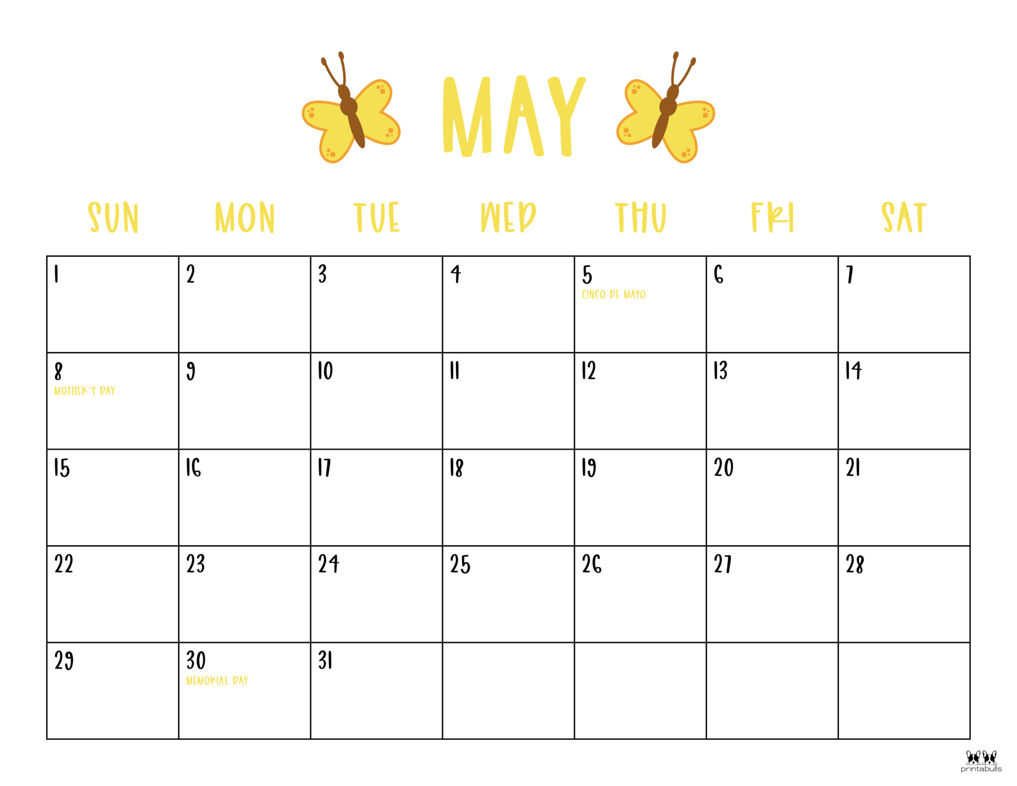 May 2022 Calendars - 25 FREE Printable Calendars | Printabulls