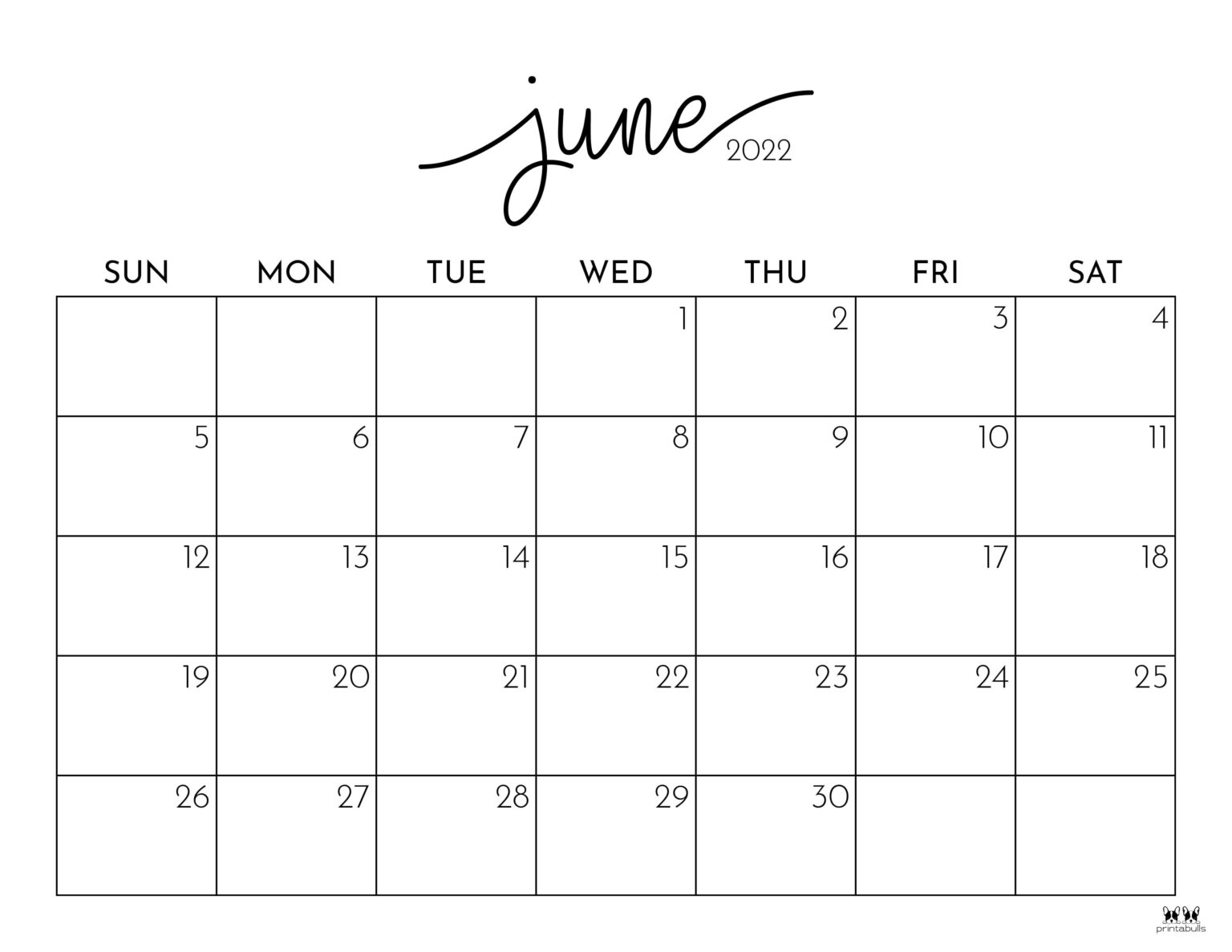 June 2022 Calendars 25 FREE Printables Printabulls