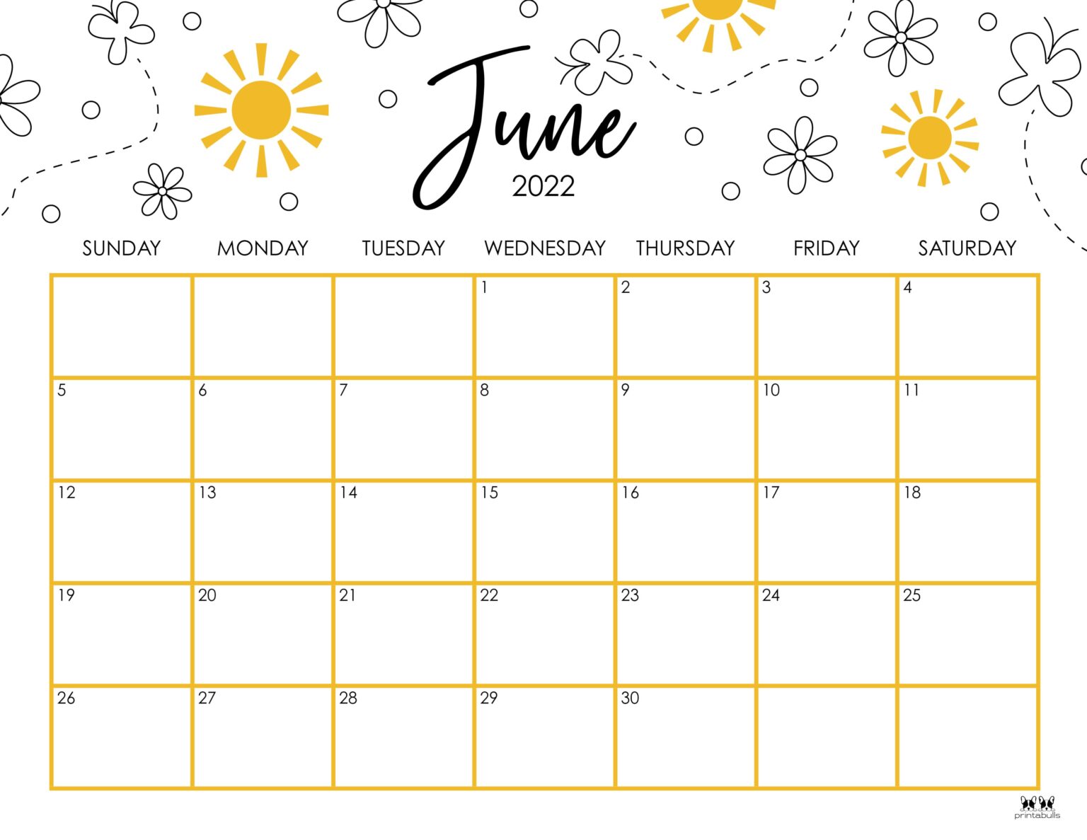 June 2022 Calendars - 25 FREE Printables | Printabulls