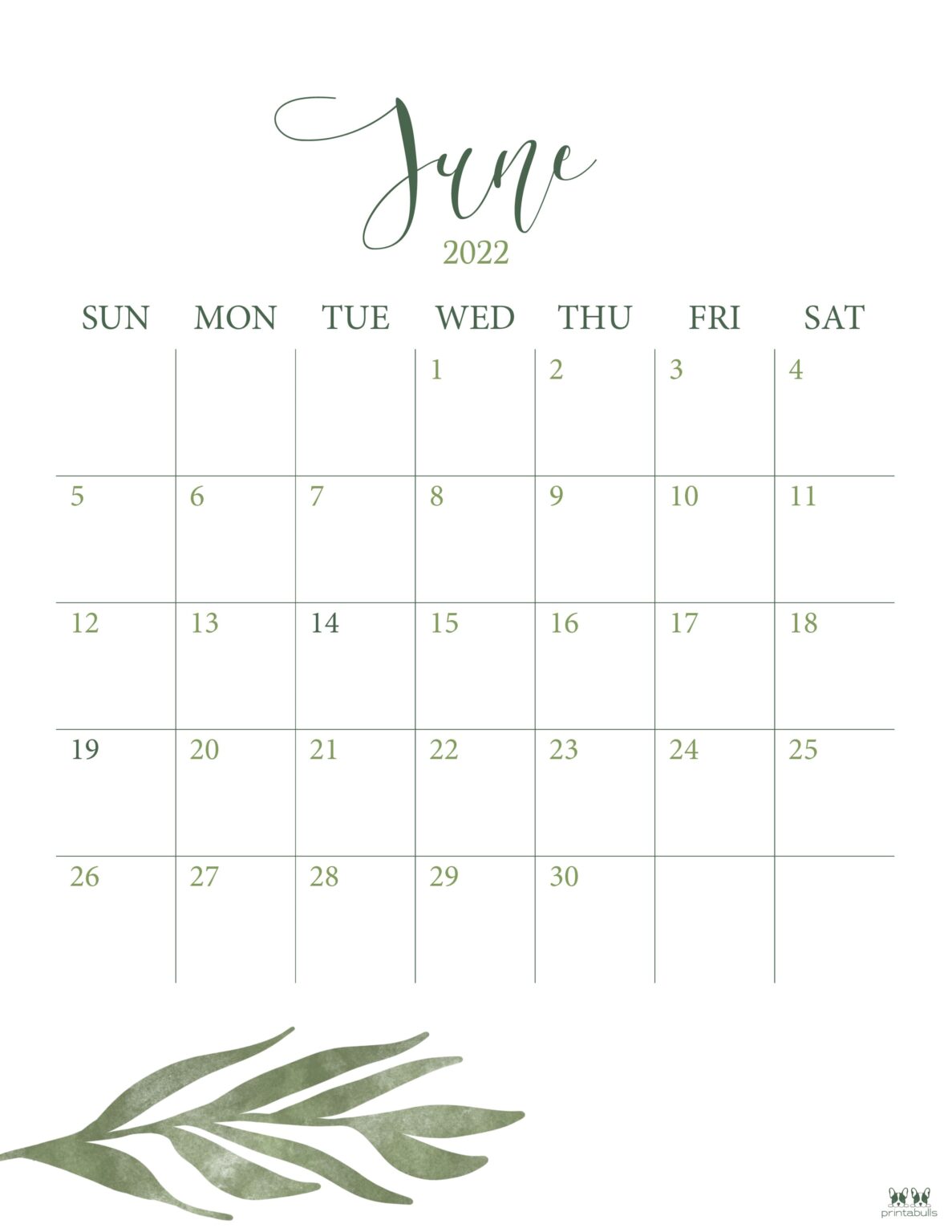 June 2022 Calendars - 25 FREE Printables | Printabulls