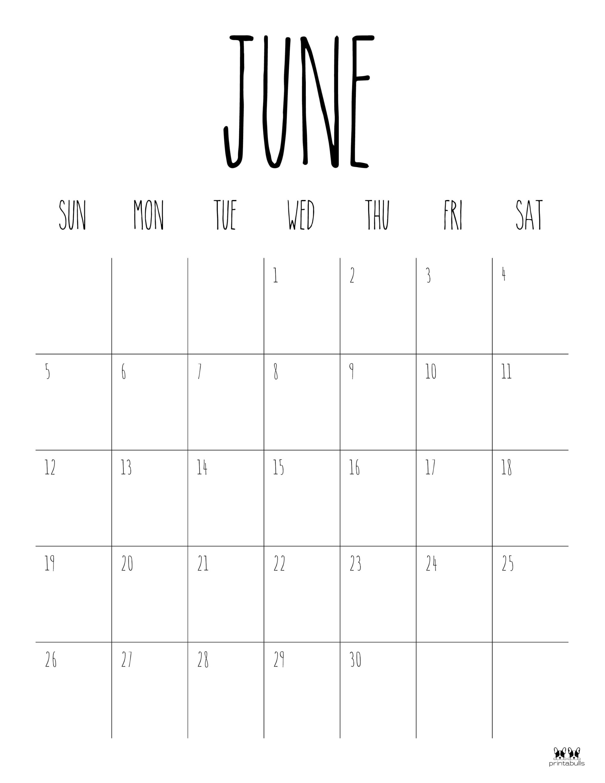 June 2022 Calendars - 25 FREE Printables | Printabulls