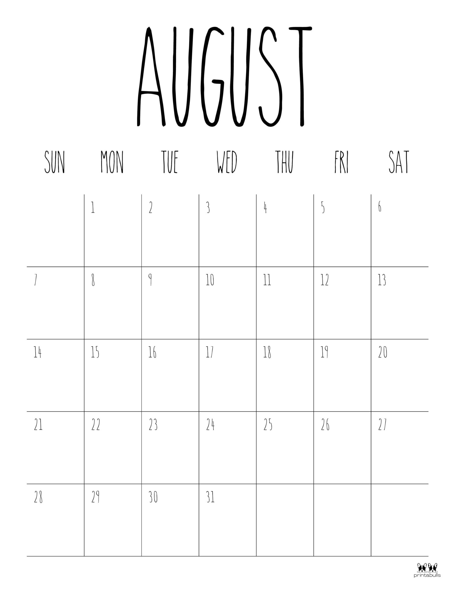 August 2022 Calendars - 33 FREE Printables | Printabulls