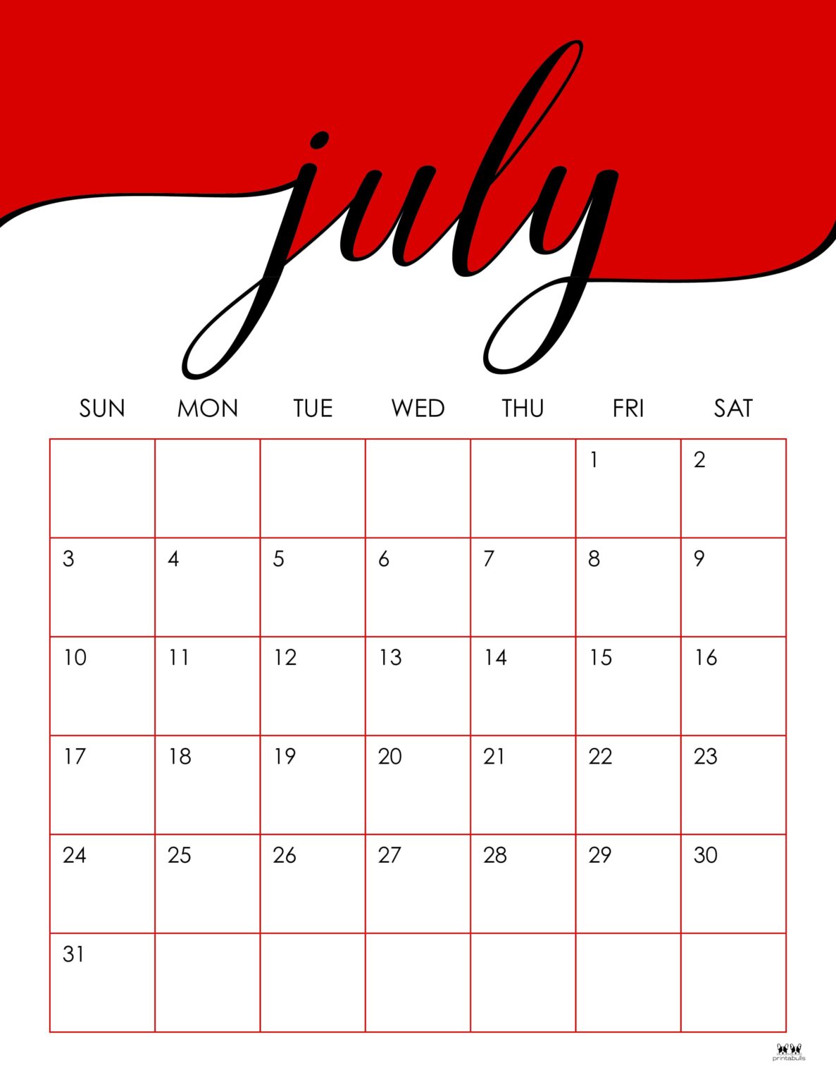 July 2022 Calendars - 33 FREE Printables | Printabulls