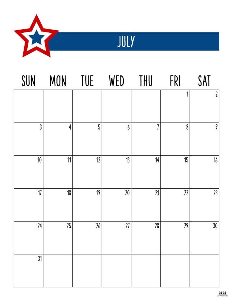 July 2022 Calendars - 33 FREE Printables | Printabulls