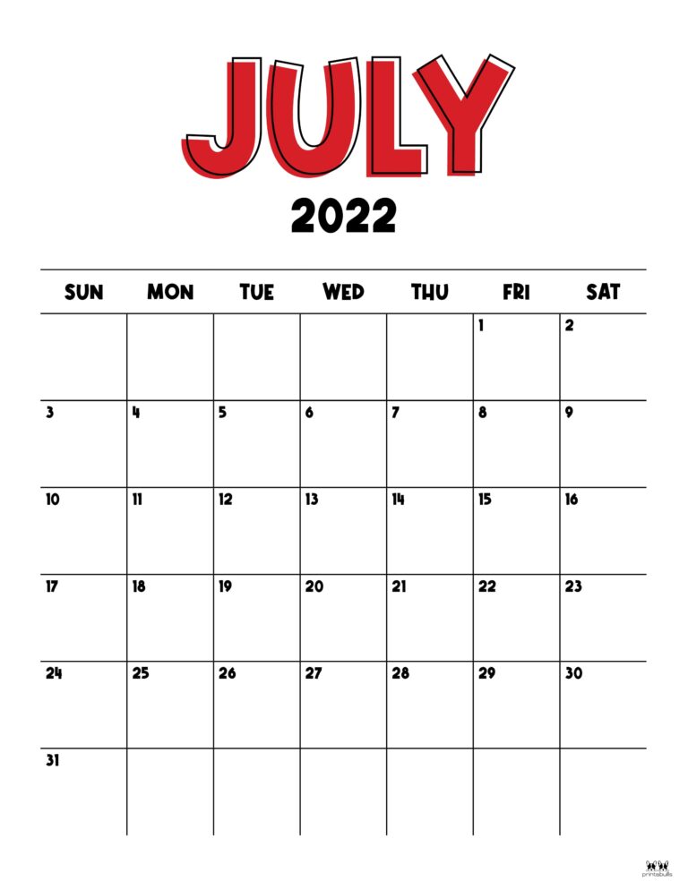 July 2022 Calendars 33 FREE Printables Printabulls
