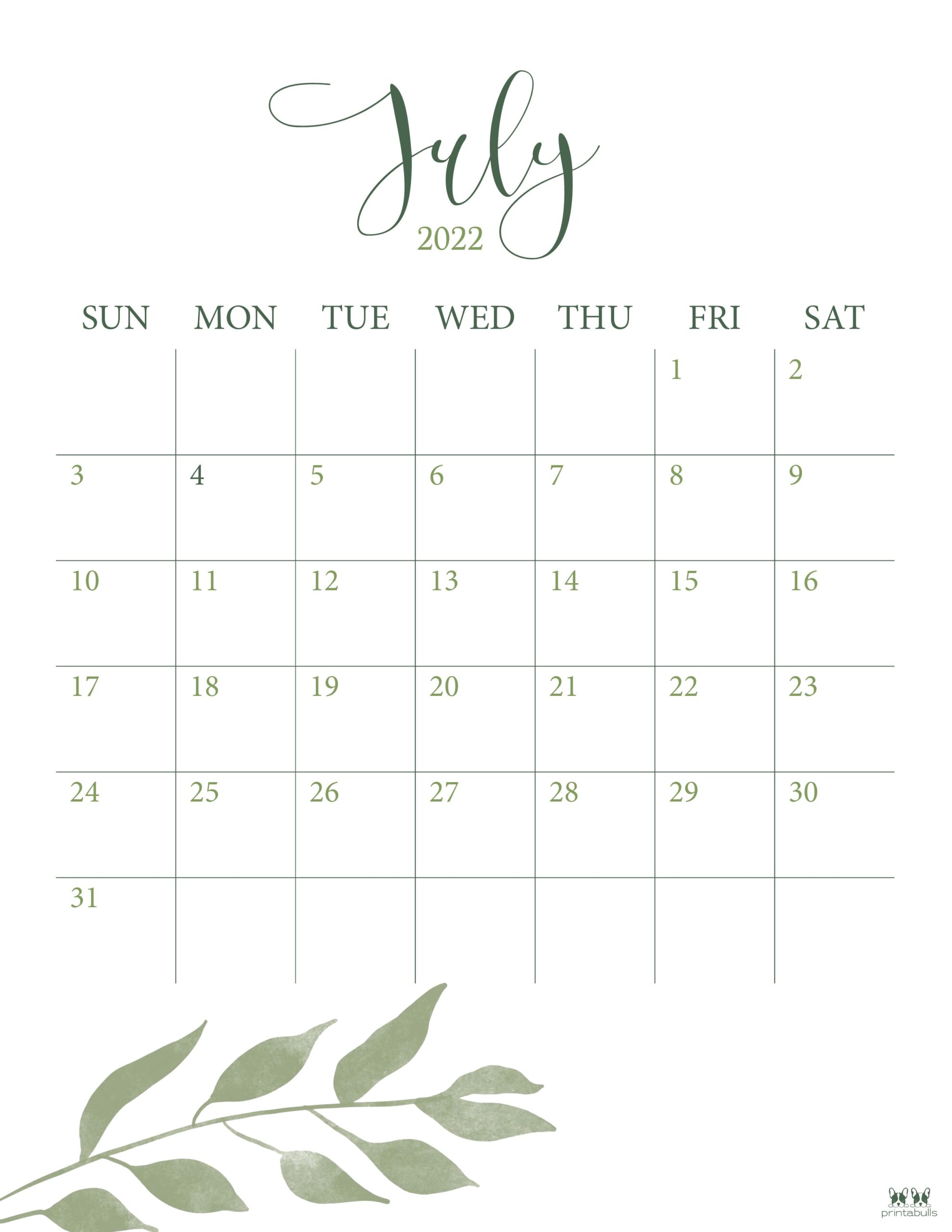 July 2022 Calendars - 33 FREE Printables | Printabulls