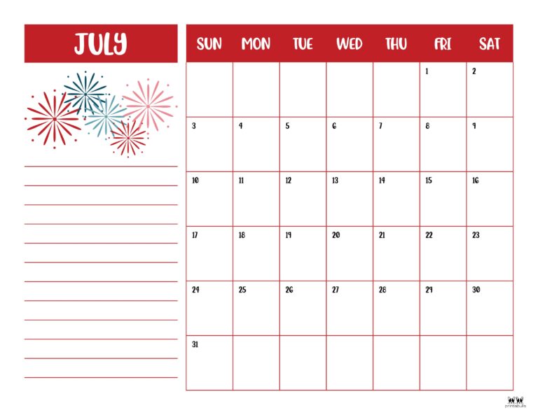 July 2022 Calendars - 33 FREE Printables | Printabulls